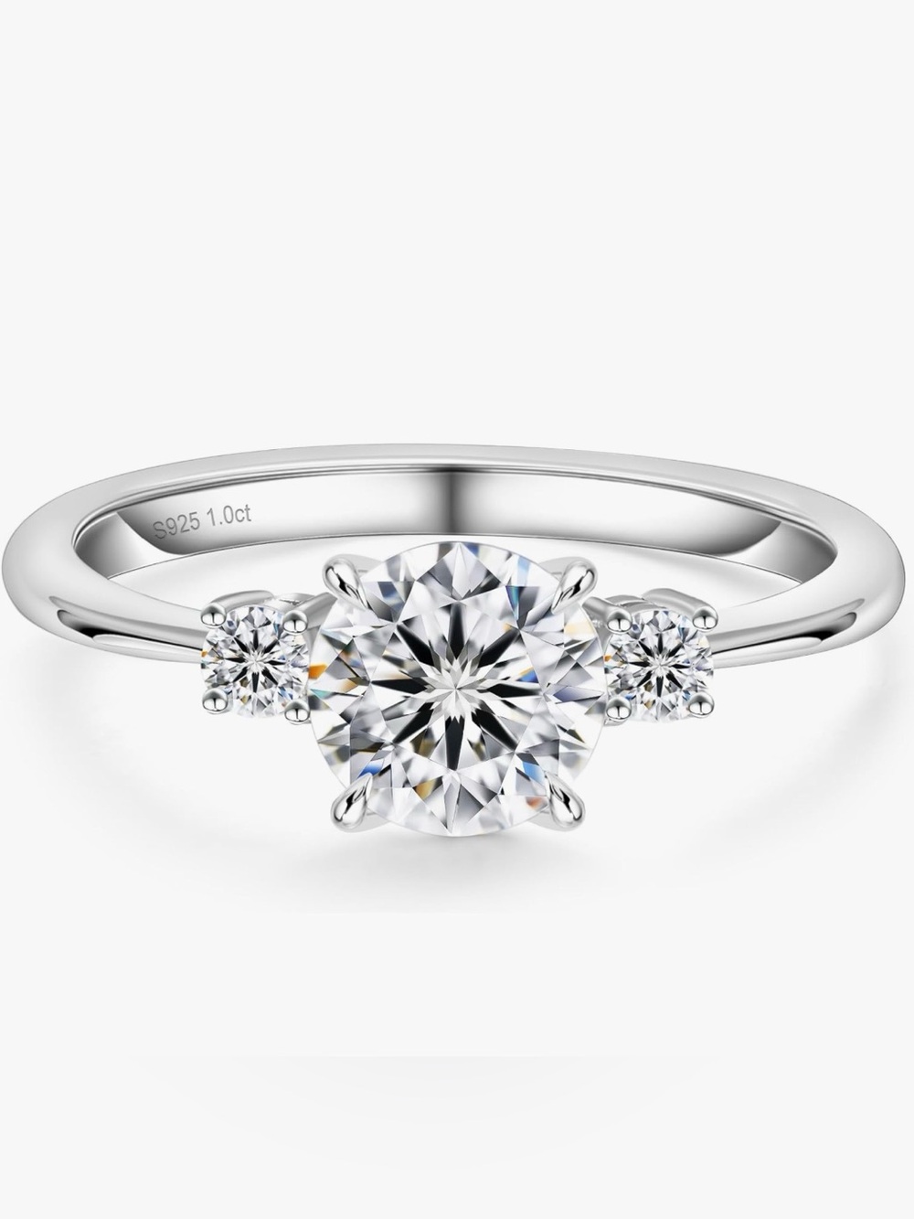 KRKC&CO Moissanite 1.0 CT 3 Stones Engagement Ring S925 Sterling Silver Size 5.5